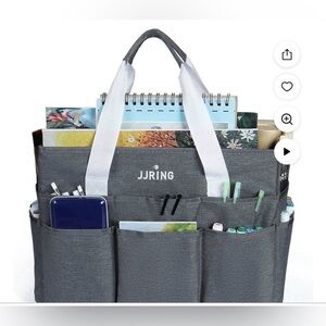 Ring Gray and White Canvas Organizer Tote with Multiple Exterior Pockets